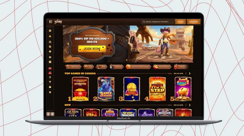 Laptop screen with Lizaro Casino screenshot