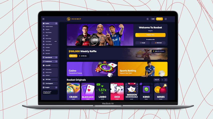Laptop screen with Roobet Casino screenshot