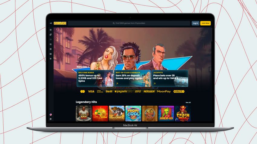 Laptop screen with Snatch Casino screenshot