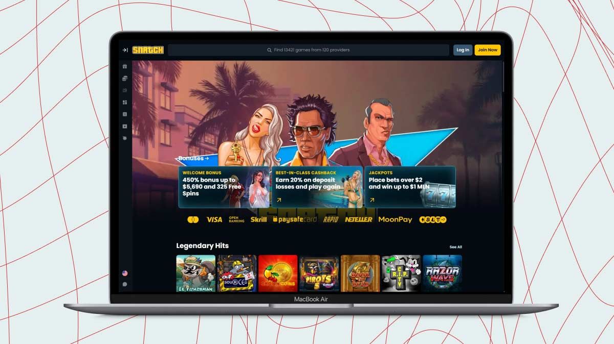 Laptop screen with Snatch Casino screenshot