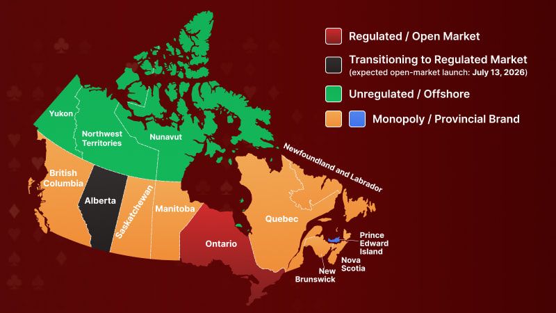 Online Casino Regulation in Canada - Map Showing Provinces