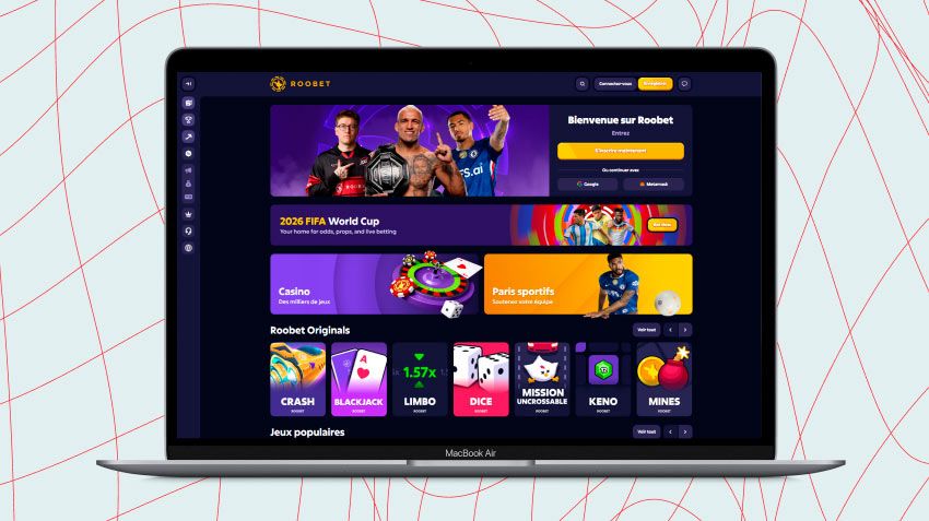 Écran d'ordinateur portable affichant une capture d'écran de Roobet Casino