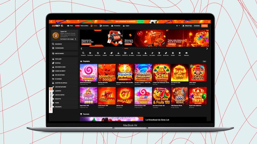 Écran d'ordinateur portable affichant une capture d'écran de GGBet Casino