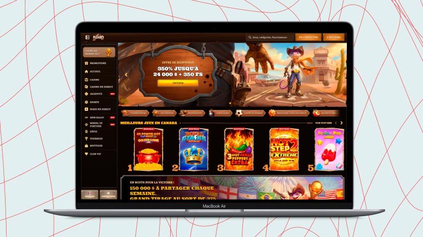 Écran d'ordinateur portable affichant une capture d'écran de Lizaro Casino