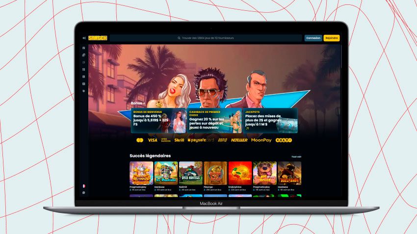 Écran d'ordinateur portable affichant une capture d'écran de Snatch Casino