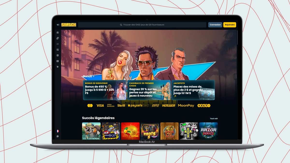 Écran d'ordinateur portable affichant une capture d'écran de Snatch Casino