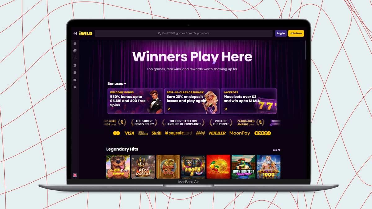 Laptop screen with iWild Casino screenshot