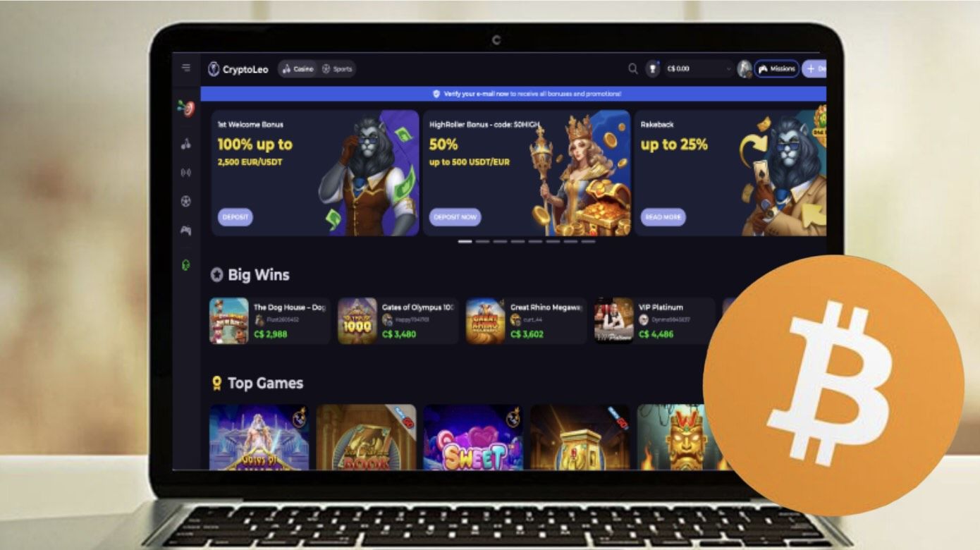 Computer screen with CryptoLeo Casino main page