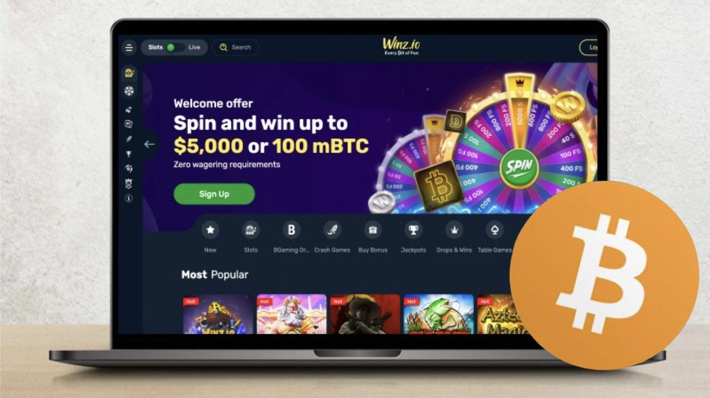 Computer screen with Winz.io Casino main page