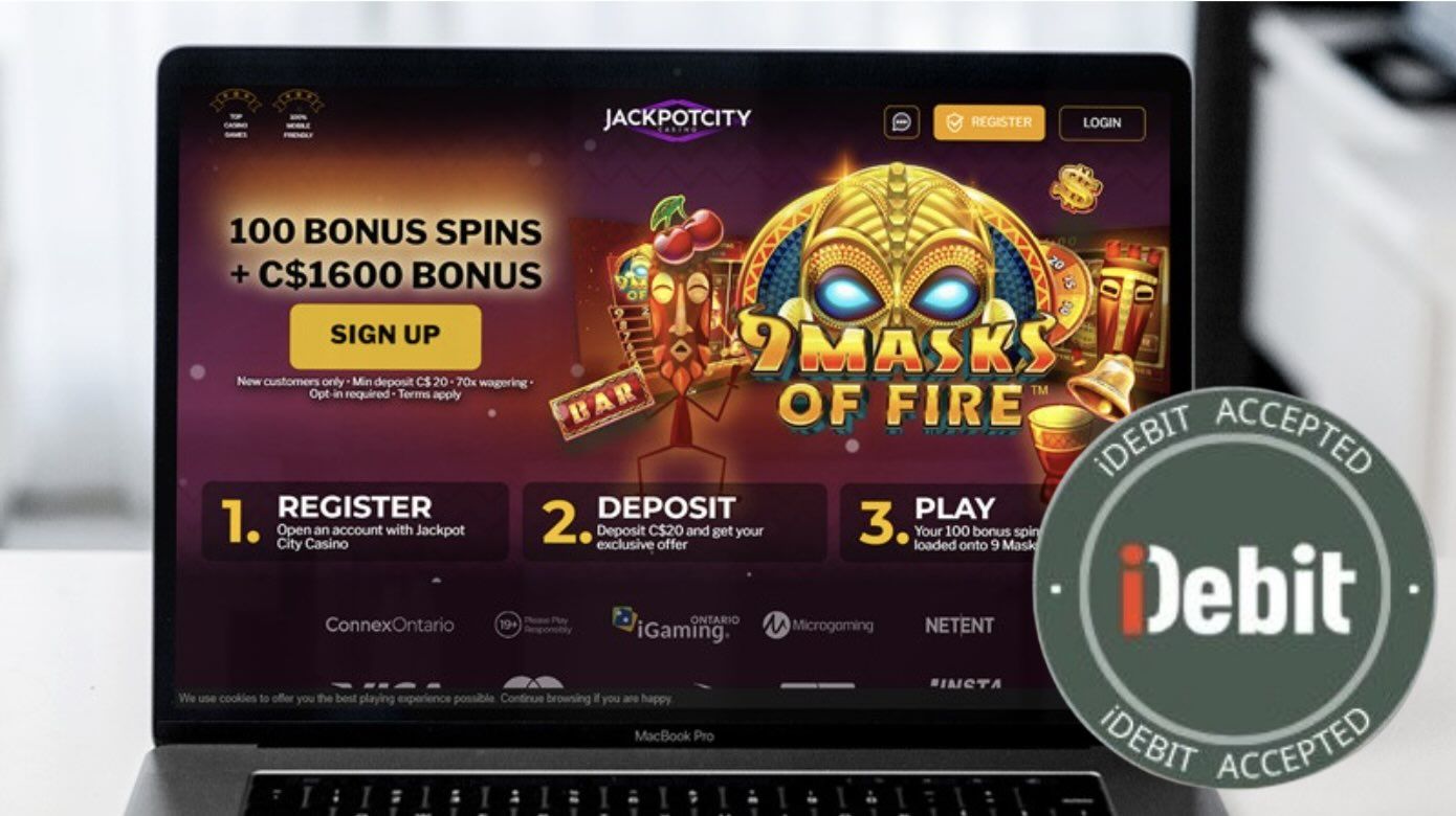 Jackpotcity casino main page on laptop screen