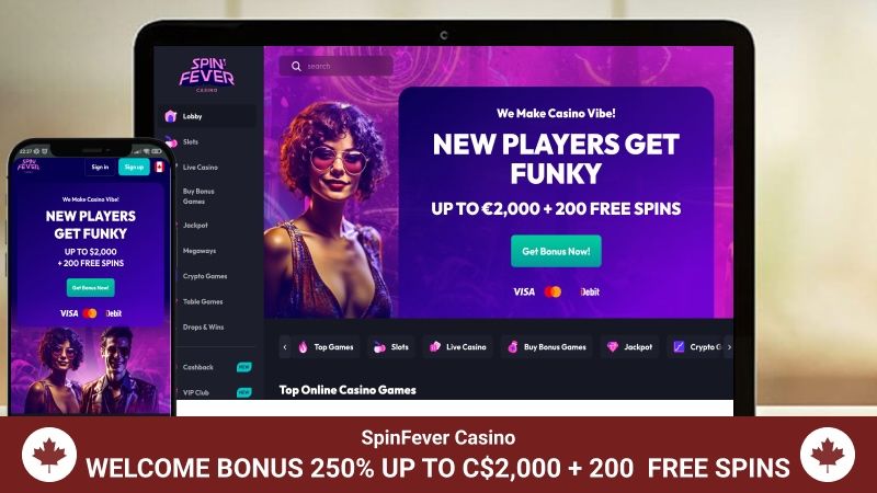 SpinFever casino main page mobile and desktop