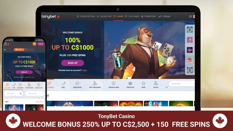 Tonybet casino main page mobile and desktop