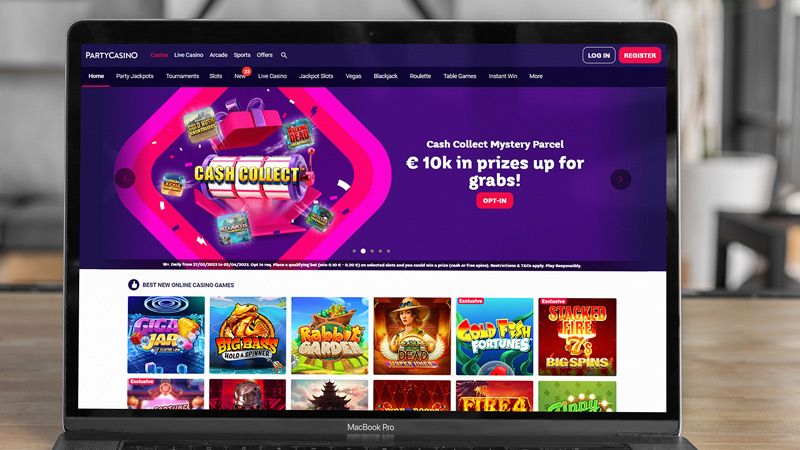 a laptop mockup with the Party Casino main page in it