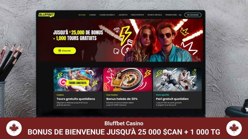 Page d'accueil du Casino Bluffbet sur un écran d'ordinateur portable