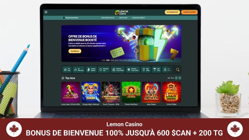 Page d'accueil du Casino Lemon sur un écran d'ordinateur portable