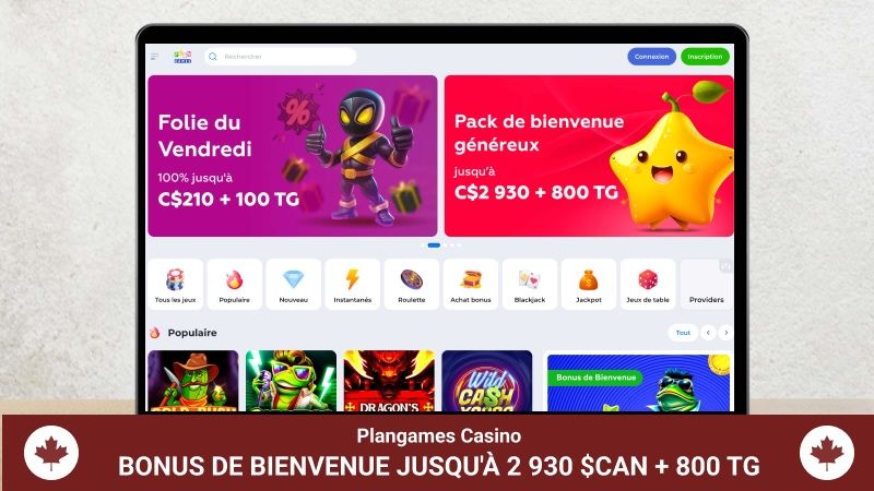 Page d'accueil du Casino Plangames sur un écran d'ordinateur portable