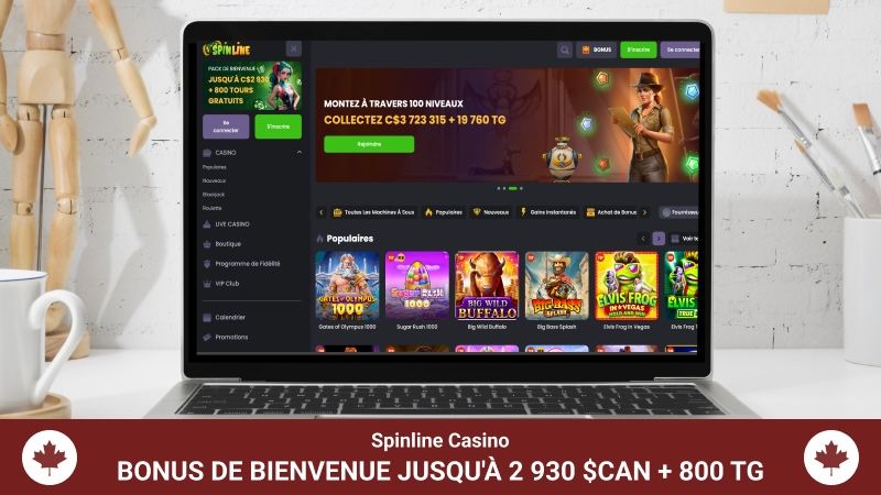 Page d'accueil du Casino Spinline sur un écran d'ordinateur portable