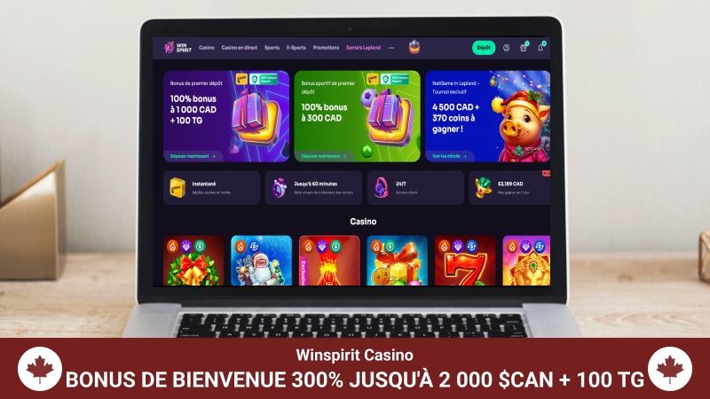 Page d'accueil du Casino Winspirit sur un écran d'ordinateur portable