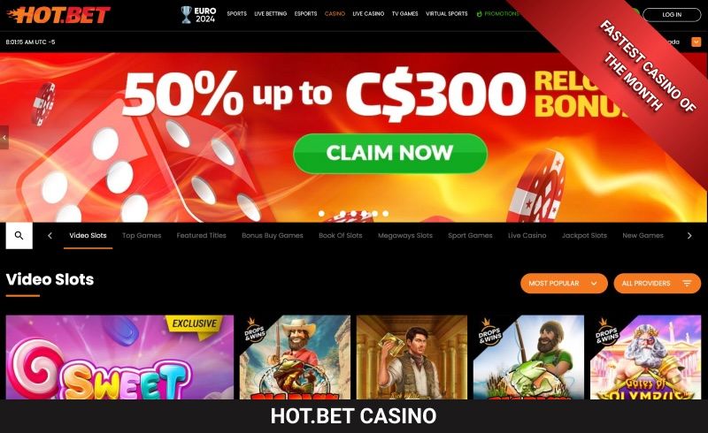 Hot.bet casino games library with a fastest casino badge