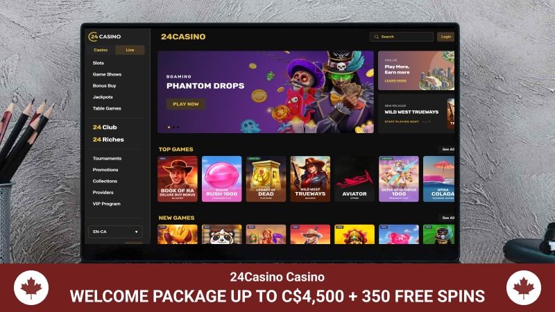 24Casino Casino main page with bonus offer banner