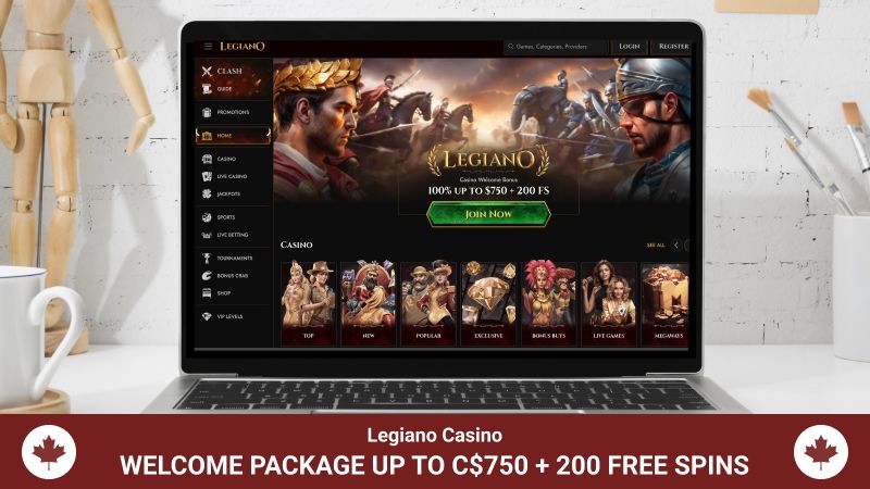 Legiano Casino main page on a computer screen