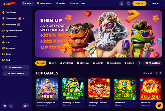 Dazard Casino - Main page