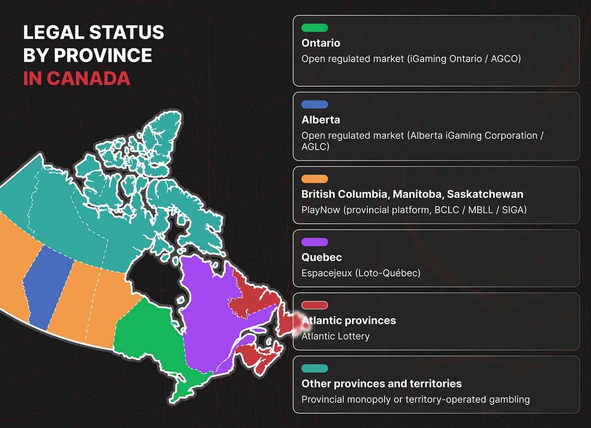 Map of Canadian casino regulation