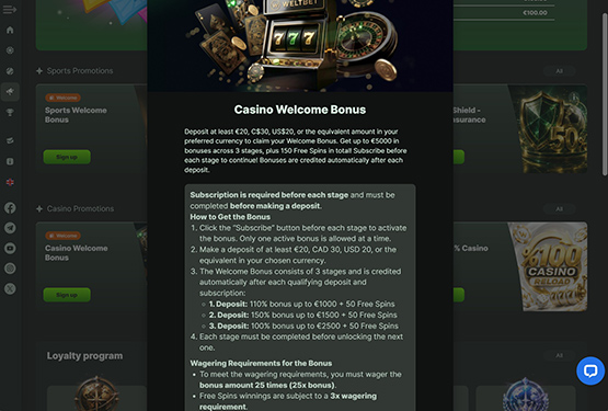 WeltBet Casino - Welcome bonus terms