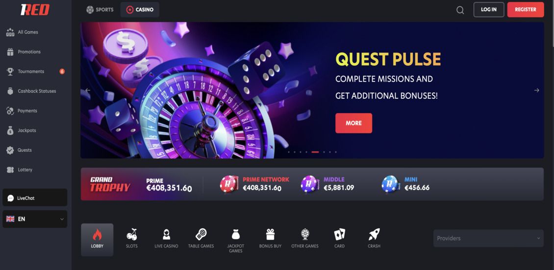 1Red casino main page