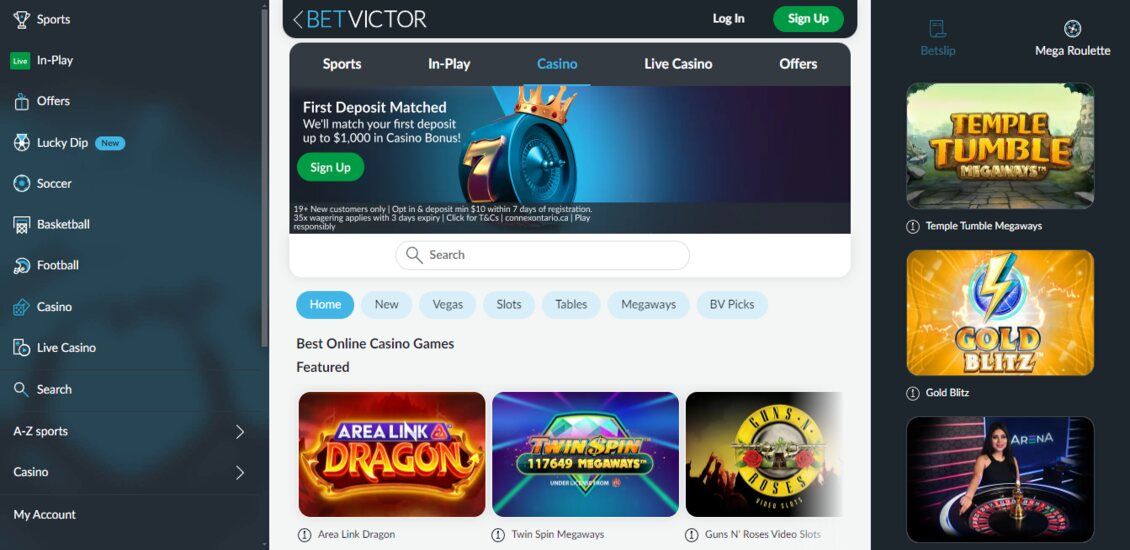 BetVictor Casino main page