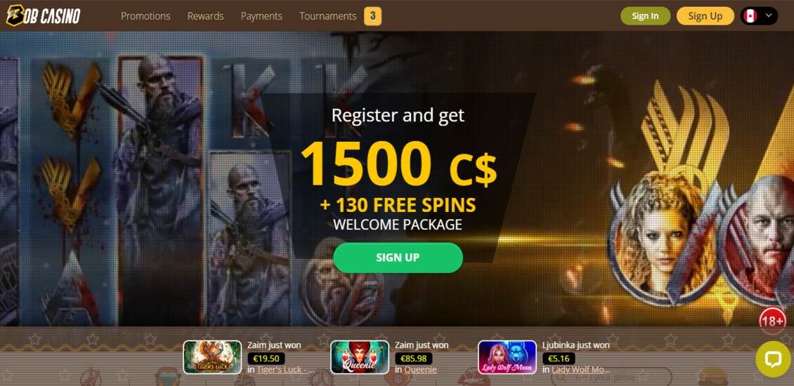 Bob Casino main page