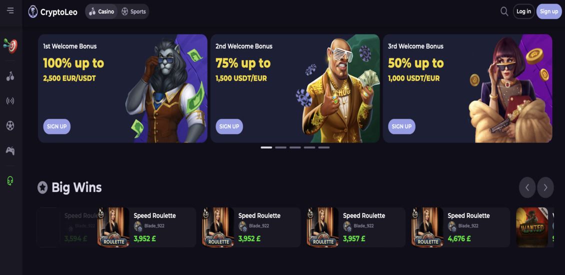 CryptoLeo Casino main page