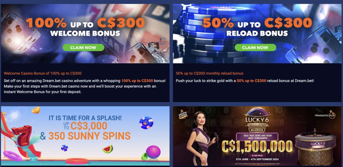 Bonuses page at Dream.bet Casino site