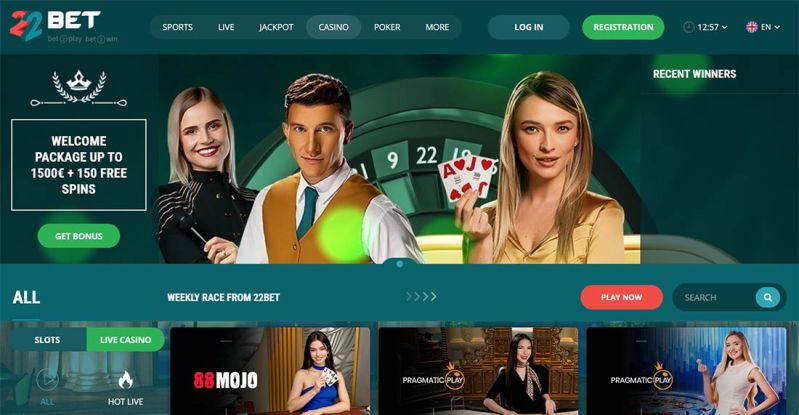 22bet Casino - screenshot of the main page