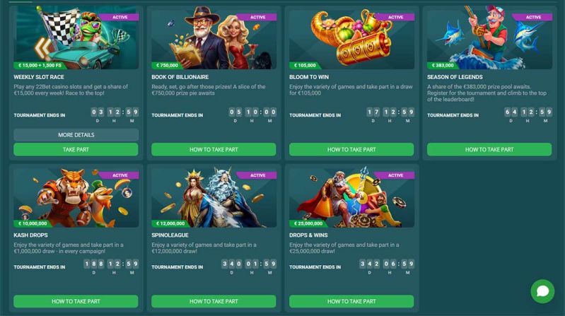 22Bet casino bonuses and promotions