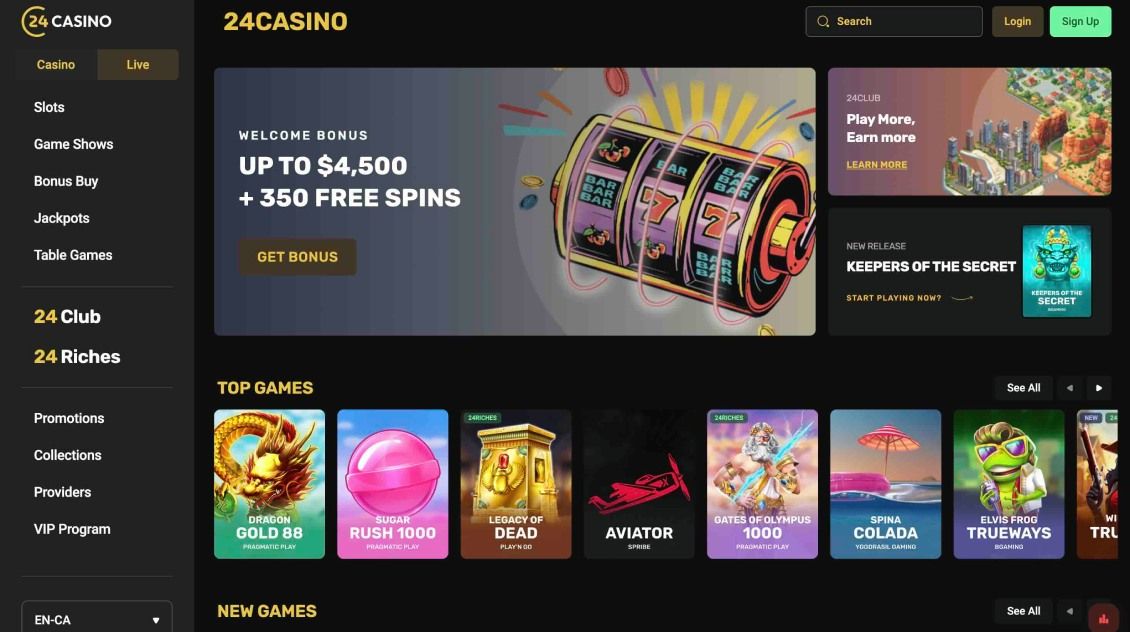 Image of main page of 24Casino