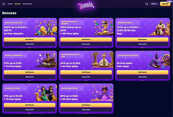 7oasis casino promotions page