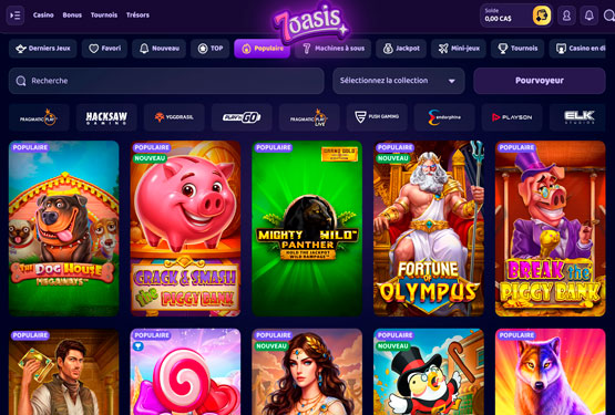 Page principale du casino 7oasis