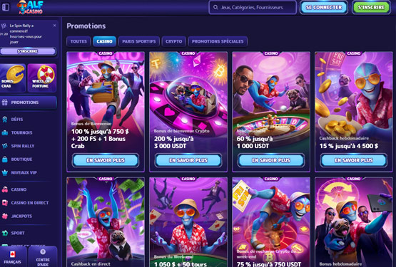 Page des promotions du Alf Casino