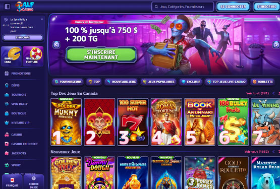 Page principale du Alf casino