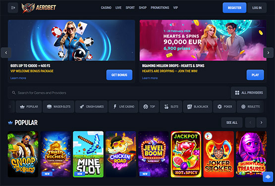 Aerobet casino main page