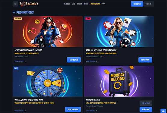 Aerobet casino promotions page