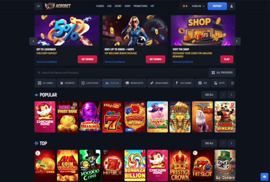 Aerobet casino main page