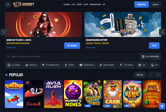 Aerobet casino main page