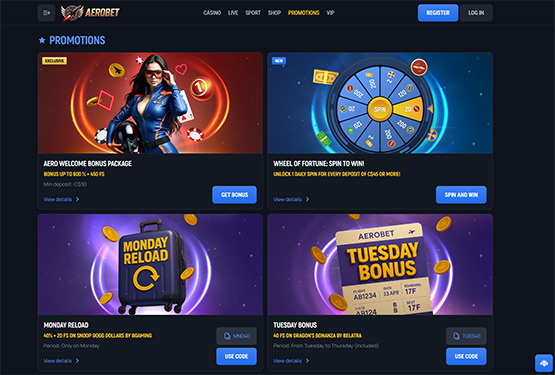 Aerobet casino promotions page