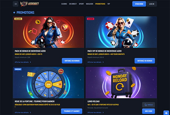 Page des promotions du casino Aerobet