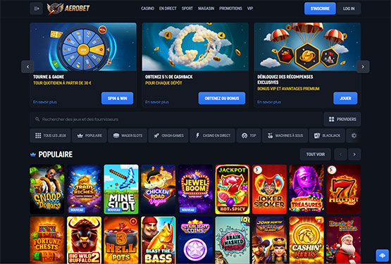 Page principale du casino Aerobet