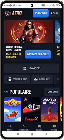 Capture d'écran de la page principale de Aerobet Casino sur mobile