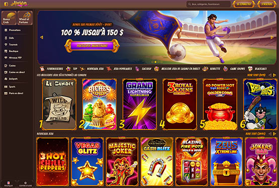 Page principale du casino Alawin