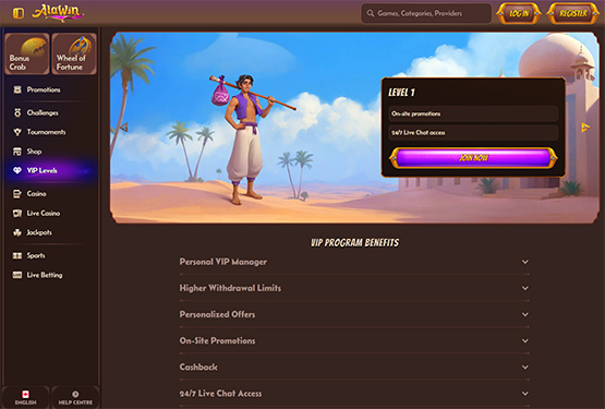 Alawin Casino vip page